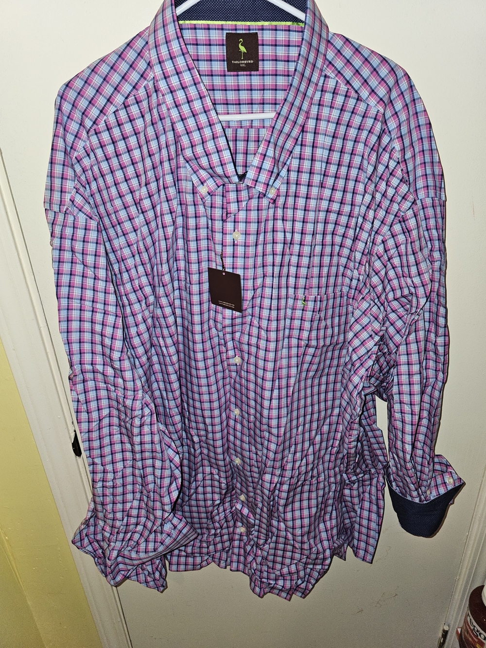 Tailorbyrd Mens Pink & Blue Plaid Dress Shirt